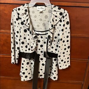 Joseph Ribkoff Black and Gray Polka Dot Blazer with spaghetti strap tank